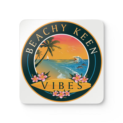 Beachy Keen Vibes Corkwood Coaster Set – Coastal Drink Coasters, Beach House Decor