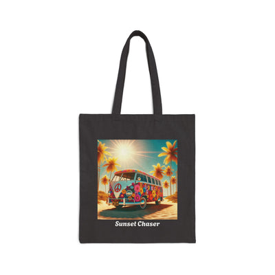 Bohemian Sunset Chaser Beach Tote Bag - Eco-Friendly Cotton Canvas, Beach Tote