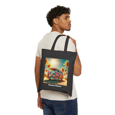 Bohemian Sunset Chaser Beach Tote Bag - Eco-Friendly Cotton Canvas, Beach Tote