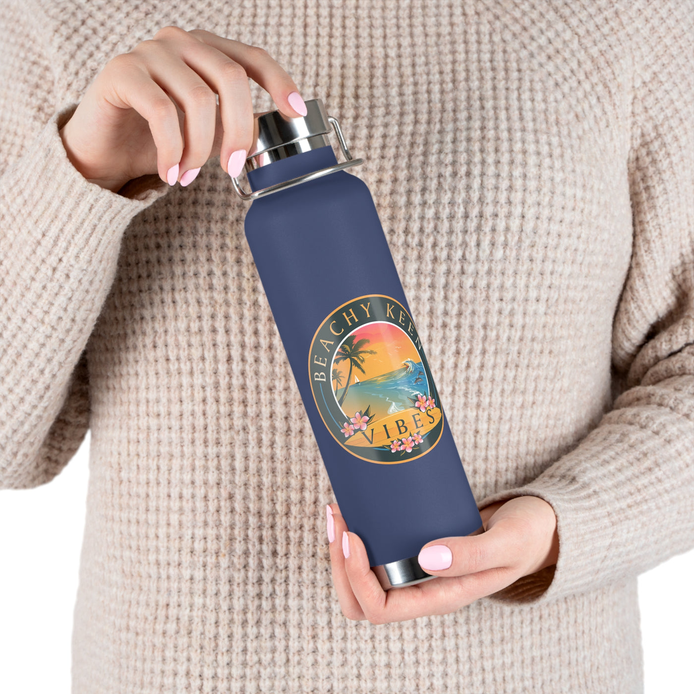 Beachy Keen Vibes Insulated Water Bottle – 22oz Stainless Steel, Leak-Proof, BPA-Free