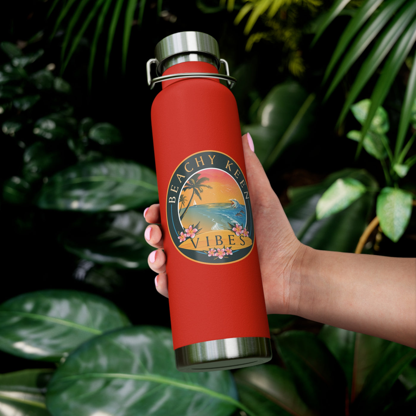 Beachy Keen Vibes Insulated Water Bottle – 22oz Stainless Steel, Leak-Proof, BPA-Free