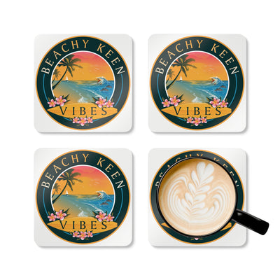 Beachy Keen Vibes Corkwood Coaster Set – Coastal Drink Coasters, Beach House Decor