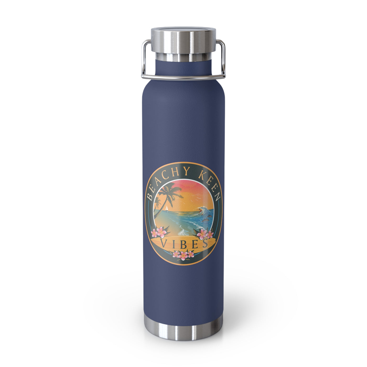 Beachy Keen Vibes Insulated Water Bottle – 22oz Stainless Steel, Leak-Proof, BPA-Free