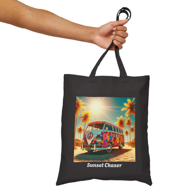 Bohemian Sunset Chaser Beach Tote Bag - Eco-Friendly Cotton Canvas, Beach Tote