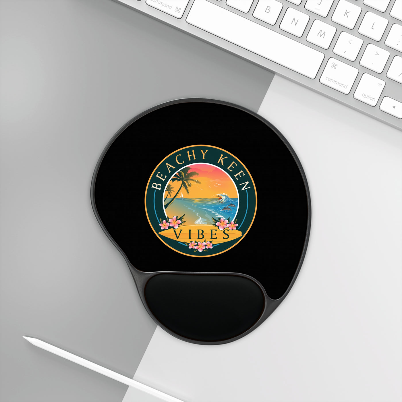 Beachy Keen Vibes Mouse Pad with Wrist Rest – Ergonomic Memory Foam Mouse Pad for Coastal Office Decor & Beach Lover Gifts