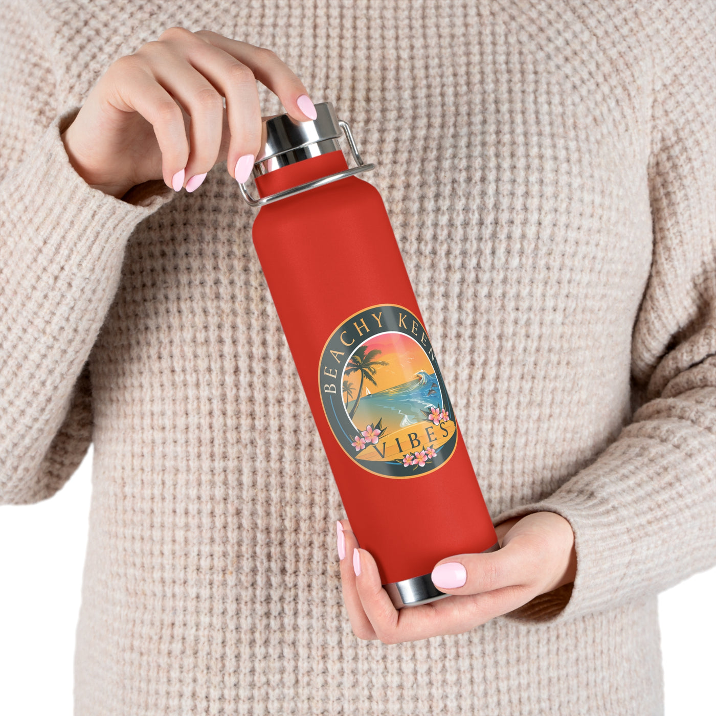 Beachy Keen Vibes Insulated Water Bottle – 22oz Stainless Steel, Leak-Proof, BPA-Free