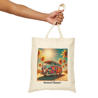 Bohemian Sunset Chaser Beach Tote Bag - Eco-Friendly Cotton Canvas, Beach Tote