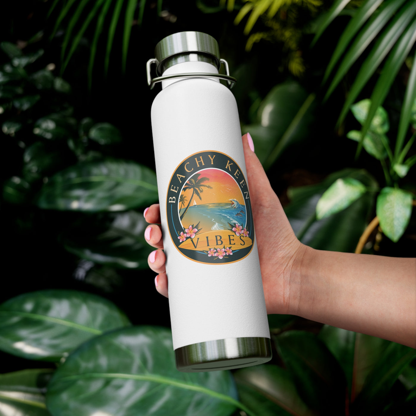 Beachy Keen Vibes Insulated Water Bottle – 22oz Stainless Steel, Leak-Proof, BPA-Free