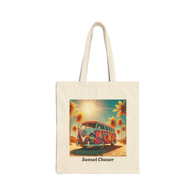 Bohemian Sunset Chaser Beach Tote Bag - Eco-Friendly Cotton Canvas, Beach Tote
