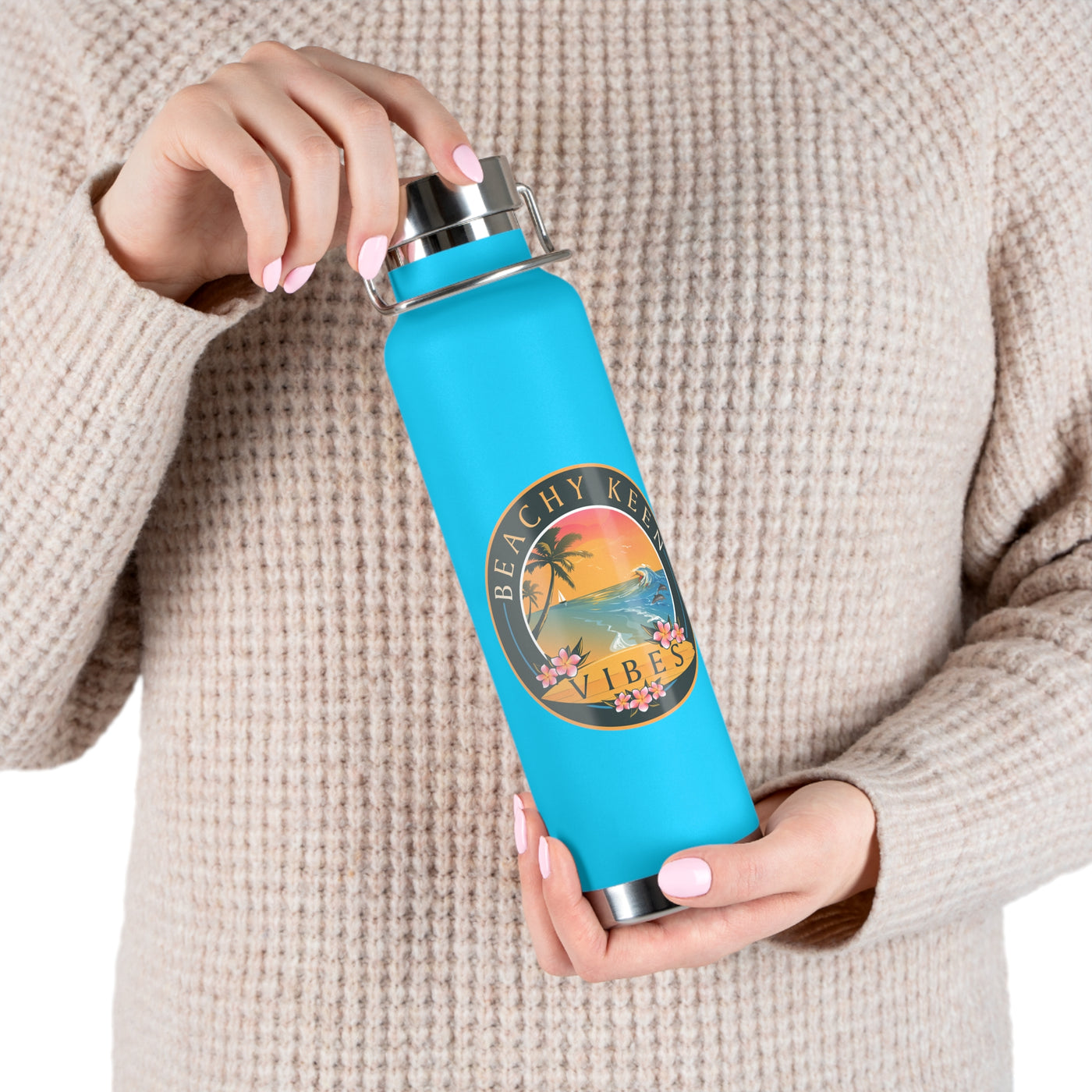 Beachy Keen Vibes Insulated Water Bottle – 22oz Stainless Steel, Leak-Proof, BPA-Free