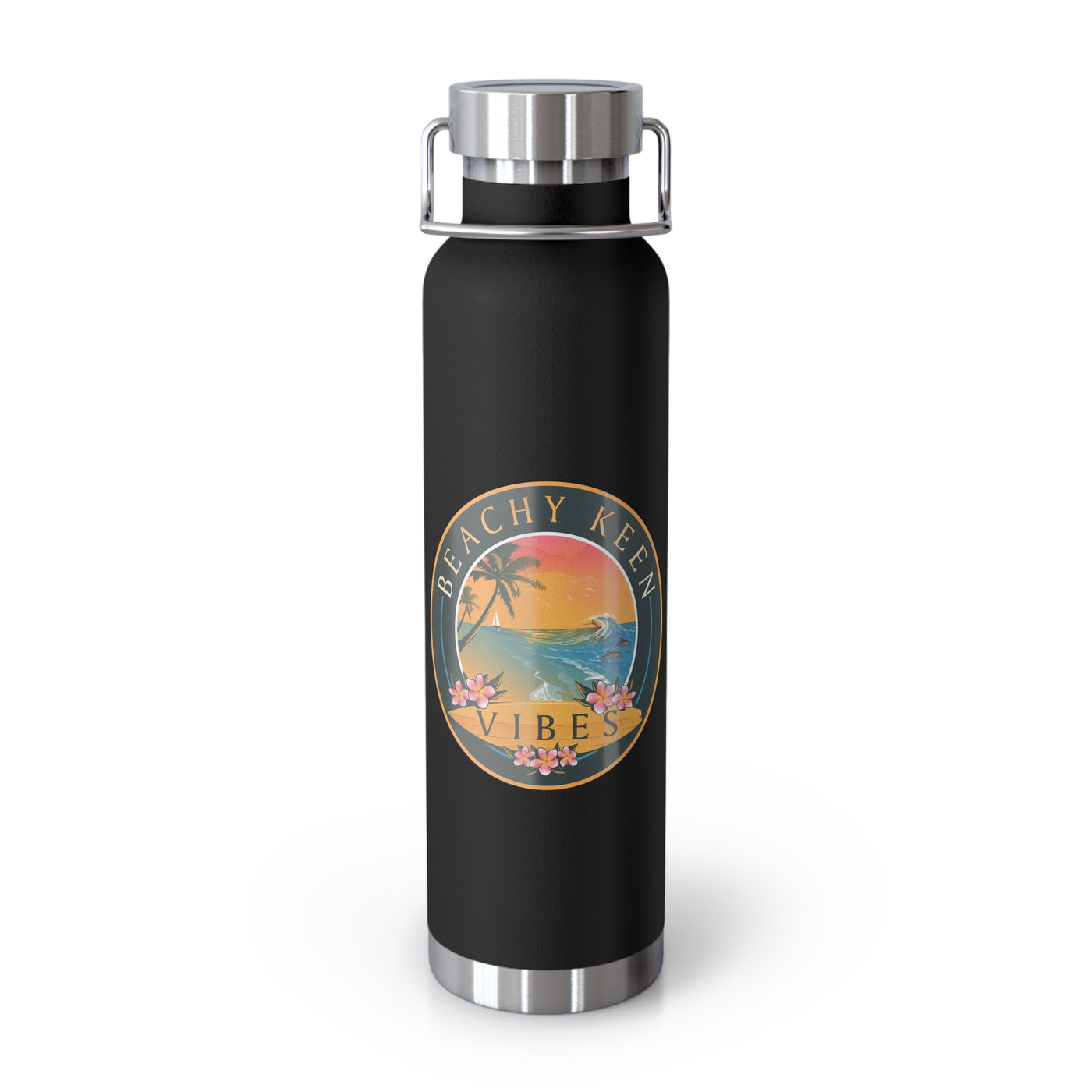 Beachy Keen Vibes Insulated Water Bottle – 22oz Stainless Steel, Leak-Proof, BPA-Free
