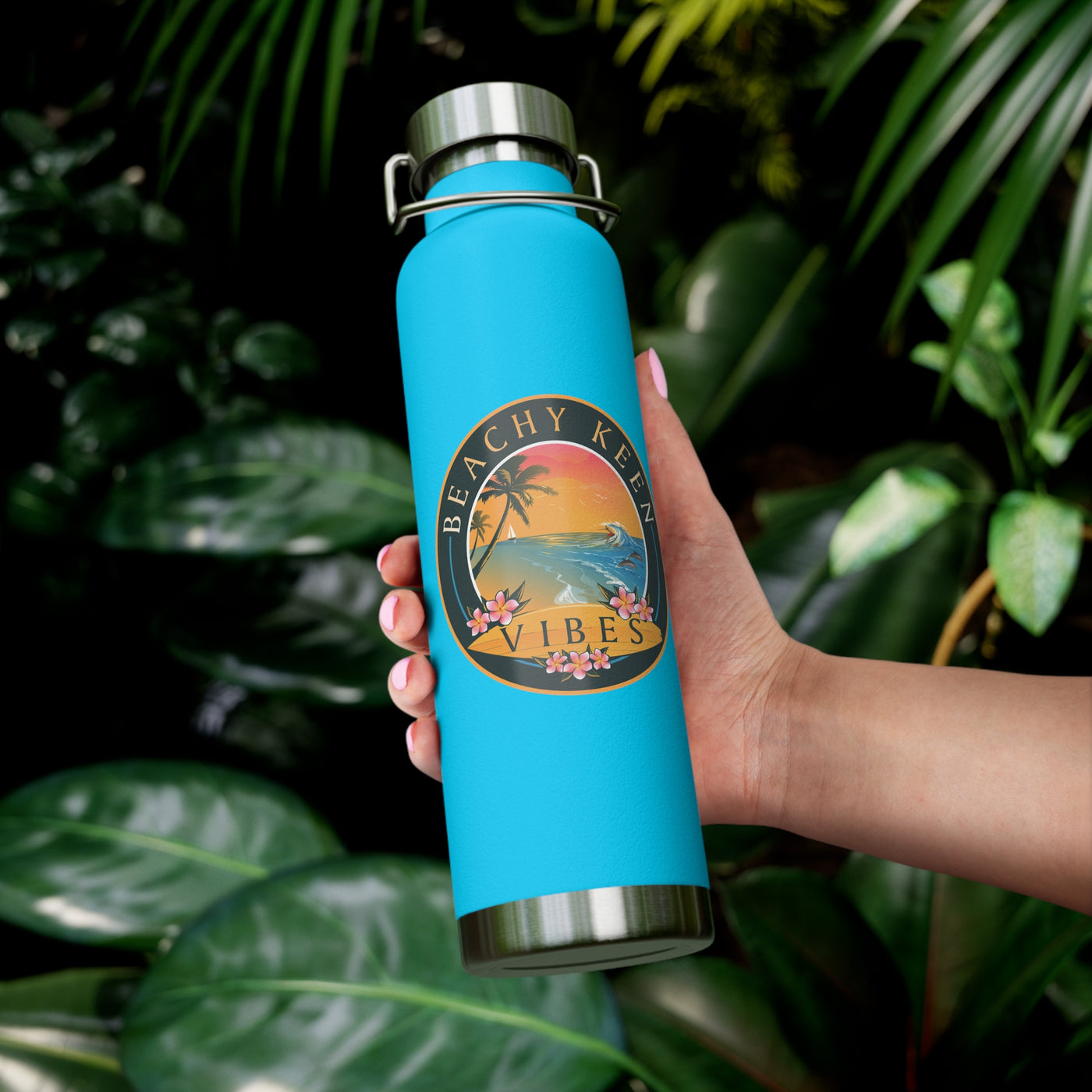Beachy Keen Vibes Insulated Water Bottle – 22oz Stainless Steel, Leak-Proof, BPA-Free