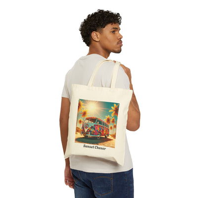 Bohemian Sunset Chaser Beach Tote Bag - Eco-Friendly Cotton Canvas, Beach Tote