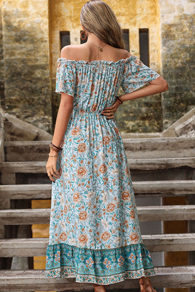 Bohemian Decorative Button Ruffle Hem Dress