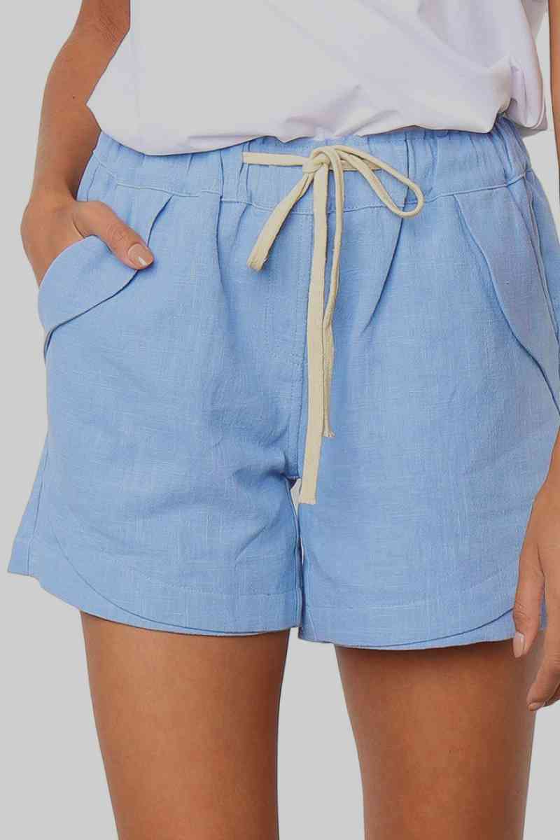 Solid Drawstrings High Waist Shorts