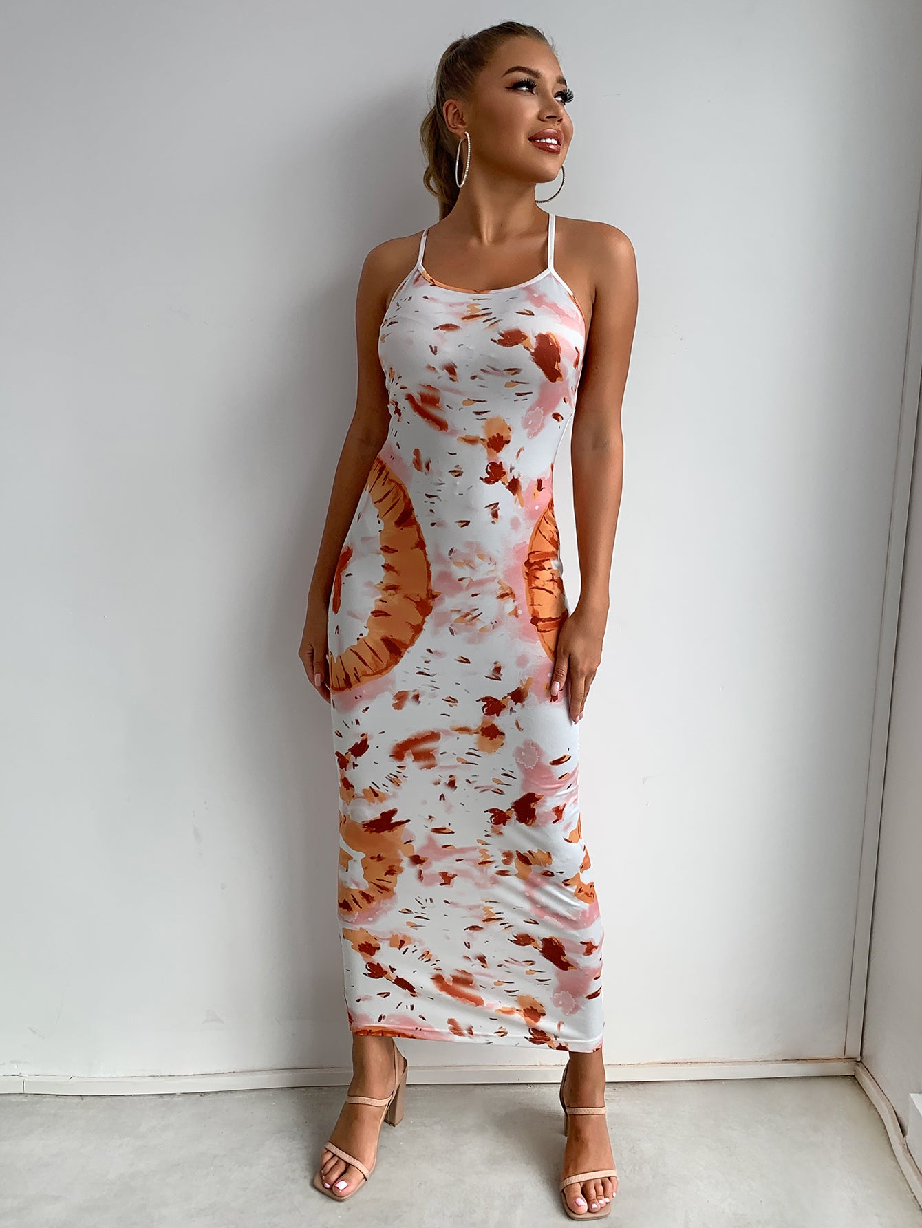 Printed Crisscross Halter Neck Maxi Dress