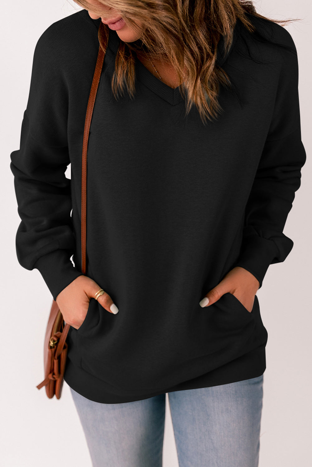 V-Neck Dropped Shoulder Sweatshirt