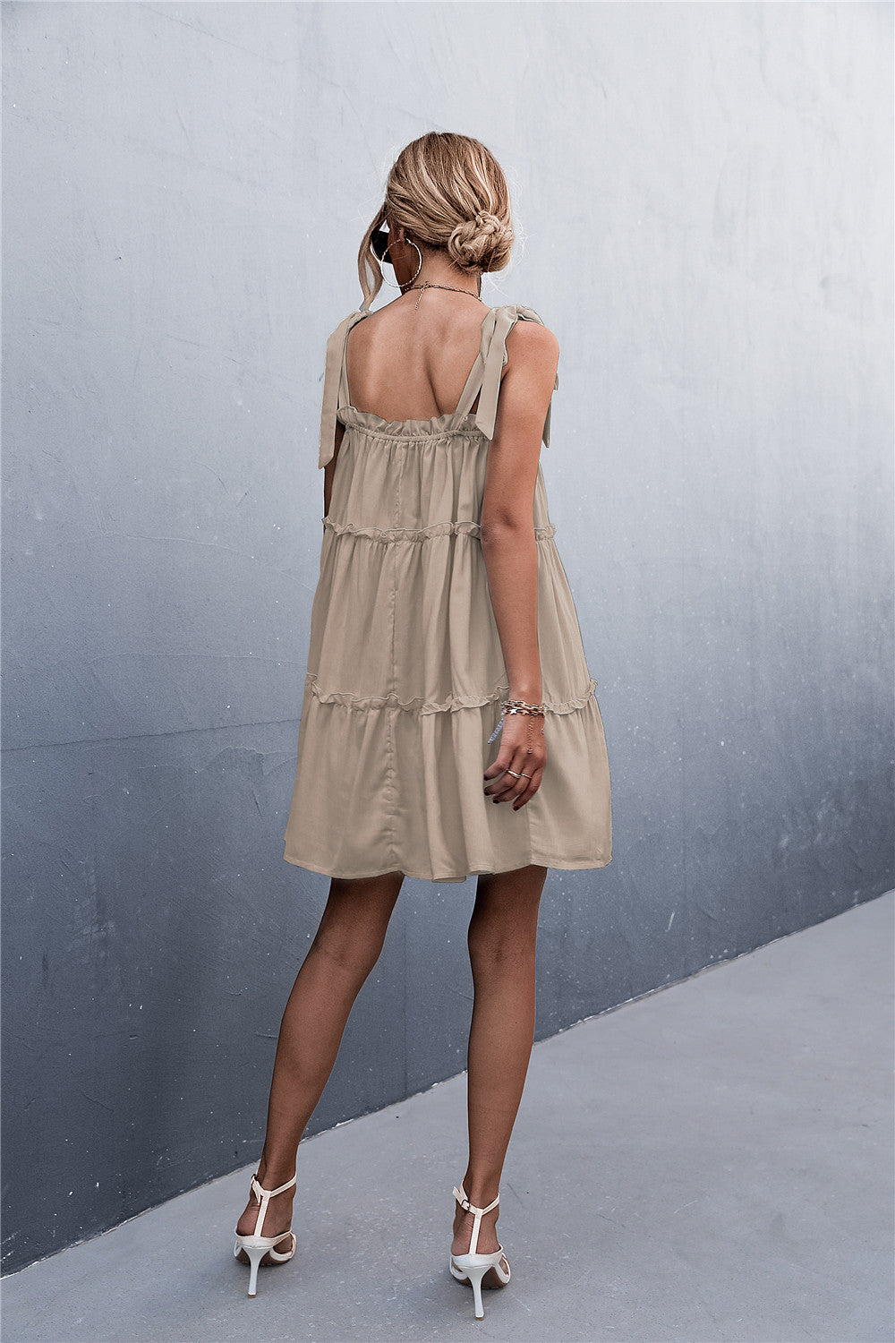 Tie-Shoulder Frill Trim Mini Dress