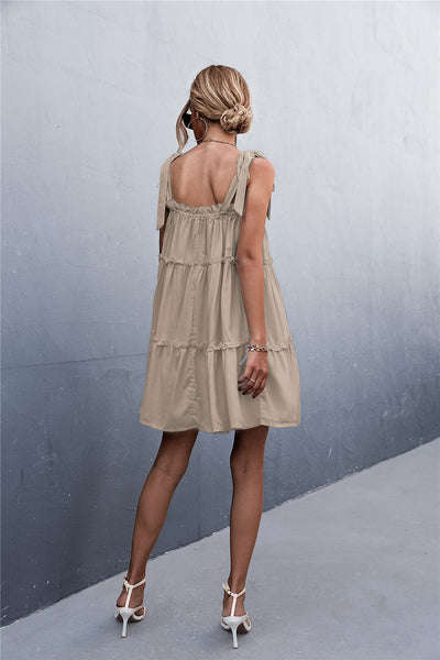 Tie-Shoulder Frill Trim Mini Dress