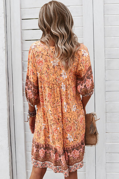 Bohemian Tie Neck Mini Dress