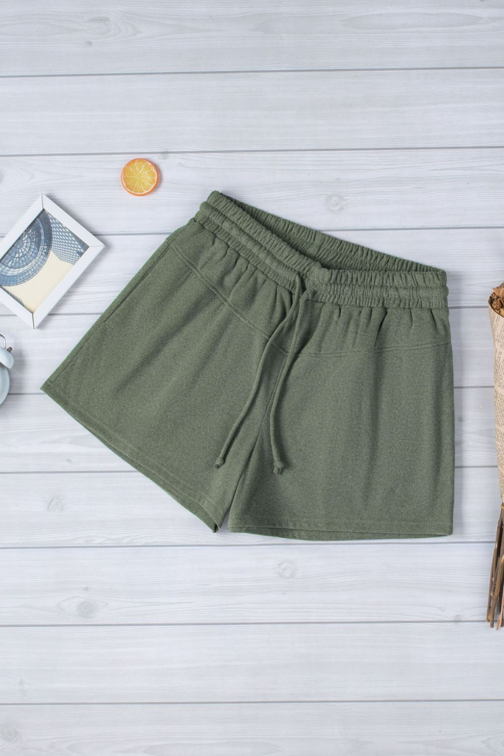 High Waist Drawstring Shorts with Pockets