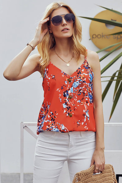 Floral Print Button Up Tank Top