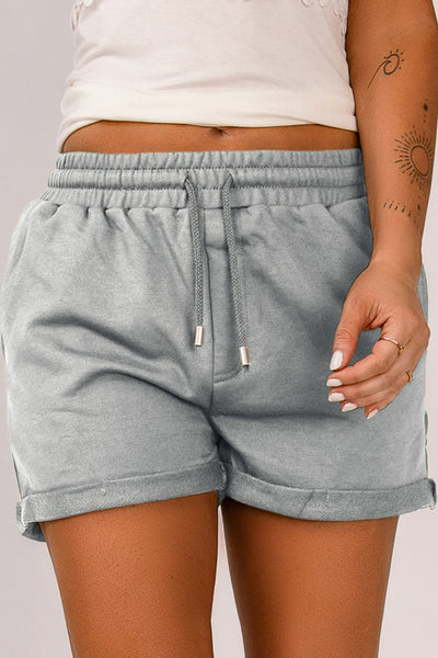 Drawstring Cuffed Shorts with Pockets