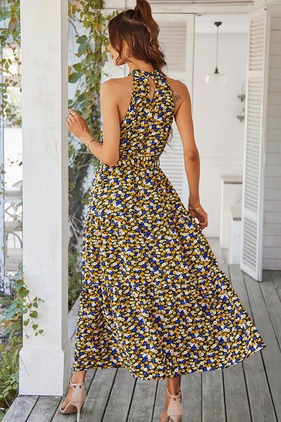 Floral Tiered Grecian Midi Dress