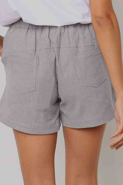 Solid Drawstrings High Waist Shorts