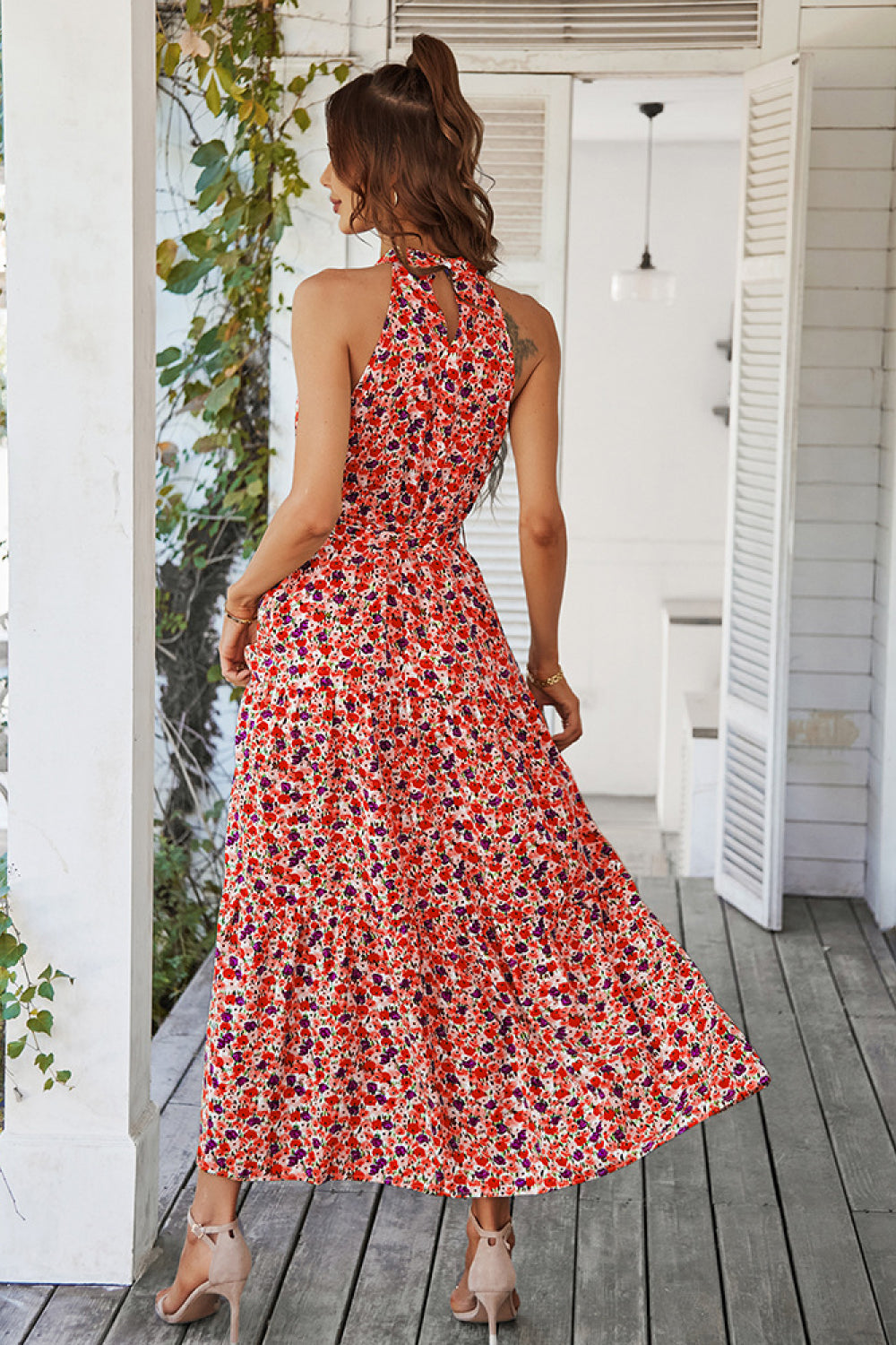 Floral Tiered Grecian Midi Dress