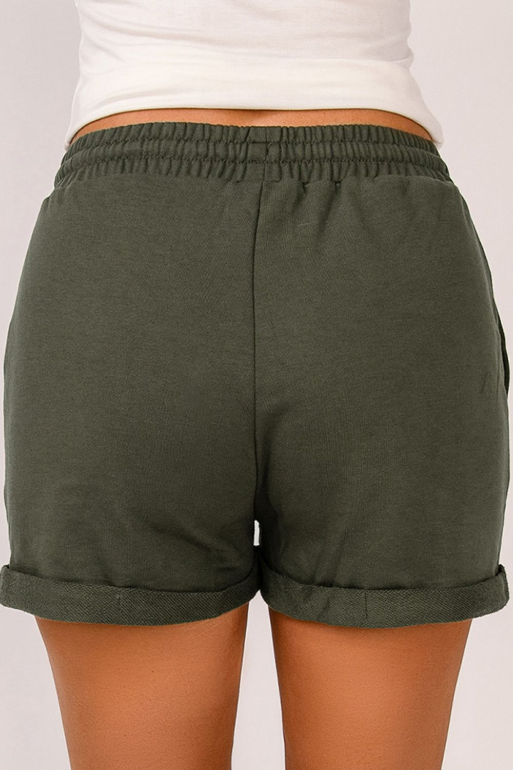 Drawstring Cuffed Shorts with Pockets