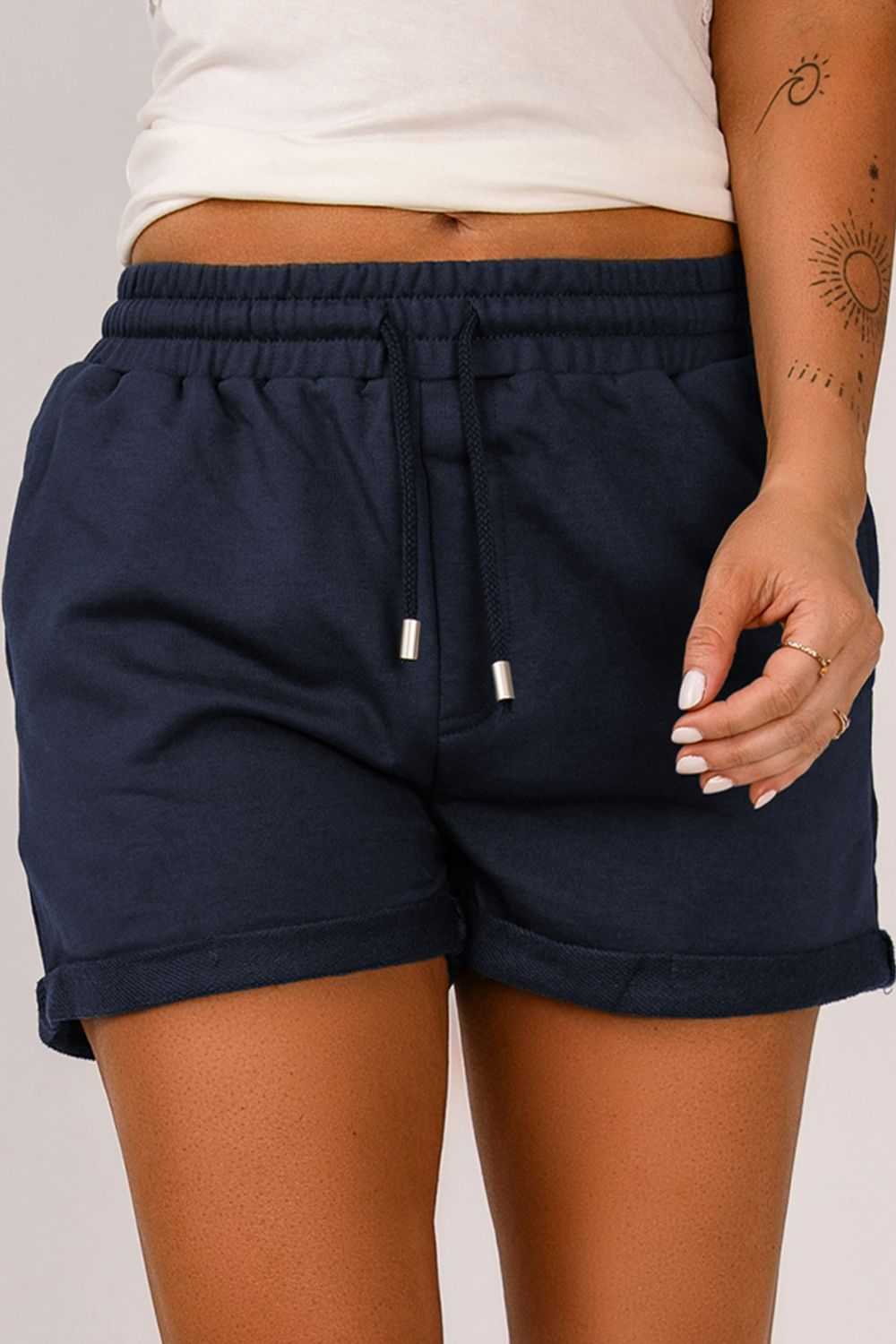 Drawstring Cuffed Shorts with Pockets