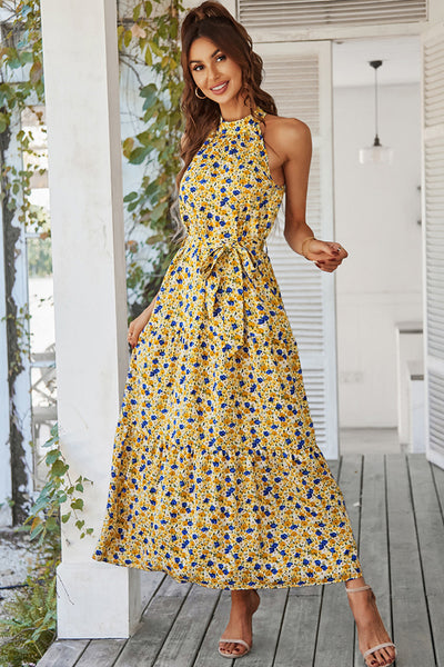 Floral Tiered Grecian Midi Dress