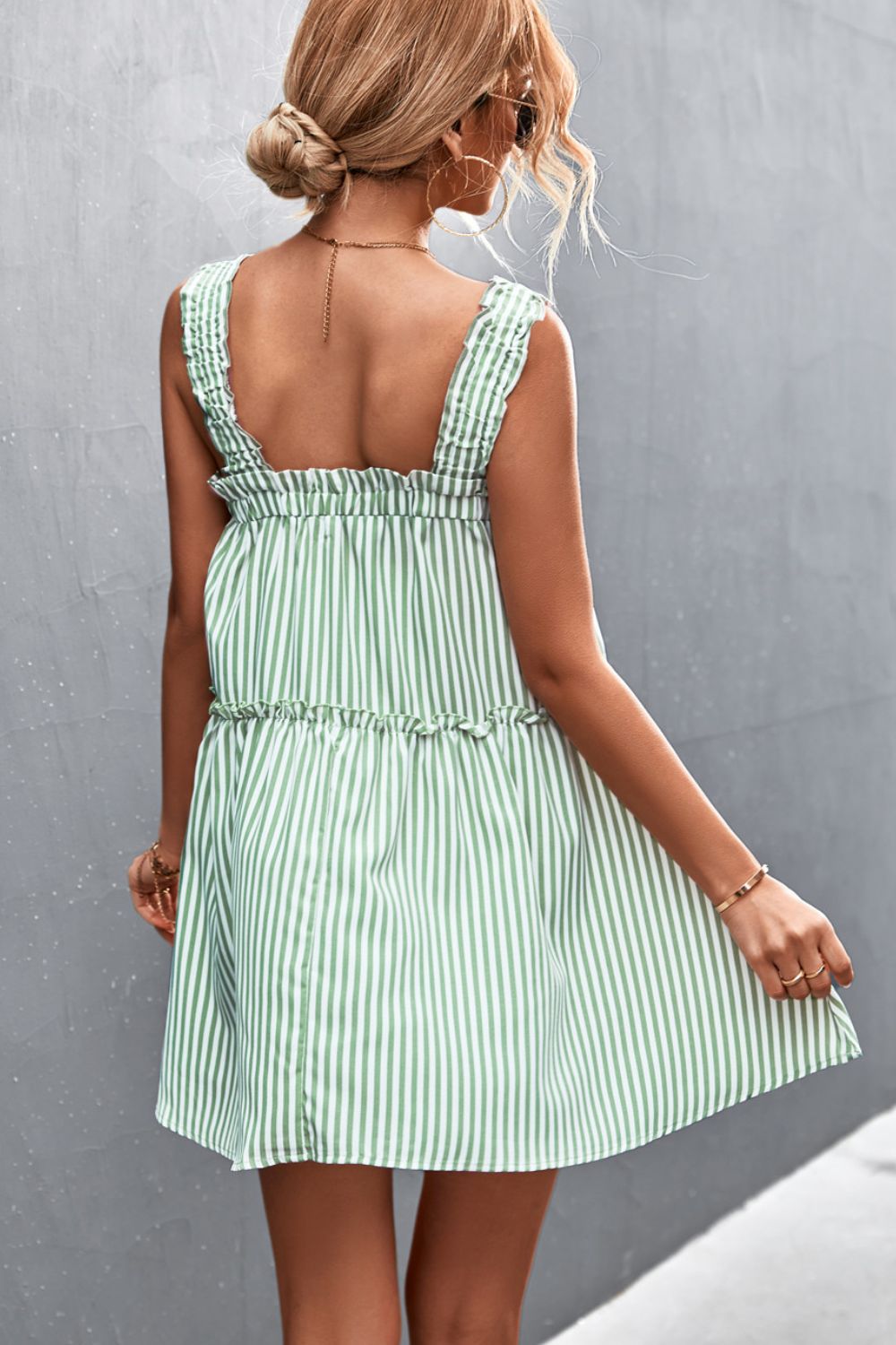 Striped Frill Trim Square Neck Dress