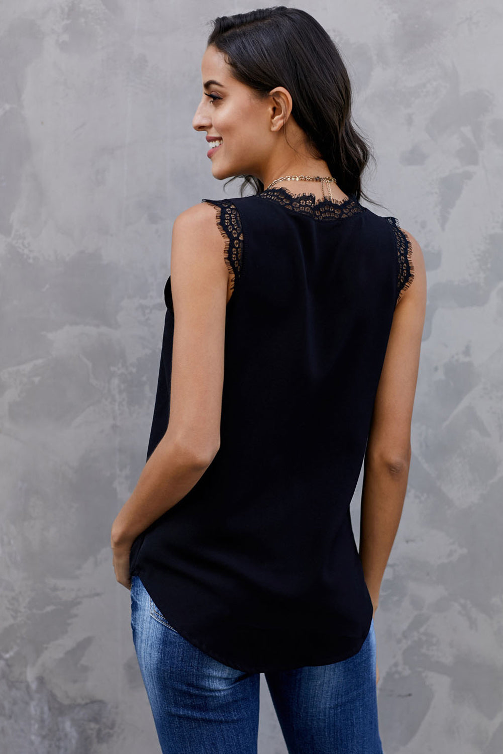 Eyelash Lace V-Neck Tank Top