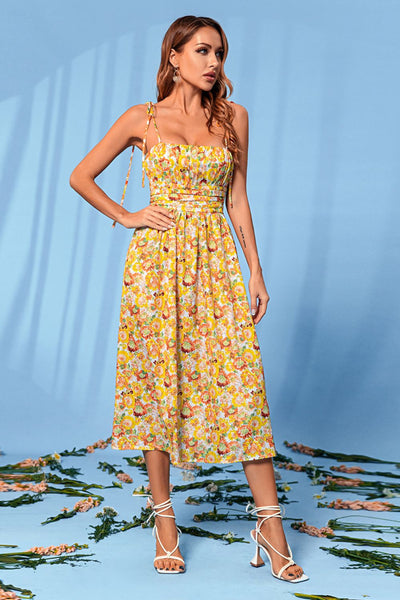 Floral Tie-Shoulder Sleeveless Midi Dress