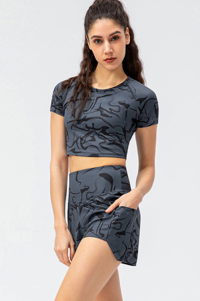 Printed Elastic Waistband Athletic Shorts