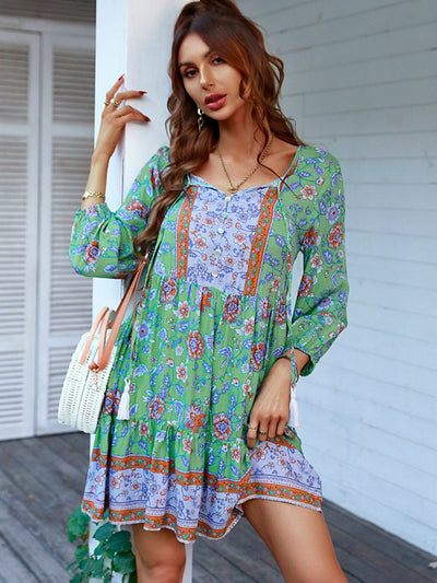 Bohemian Tassel Tie Tiered Dress