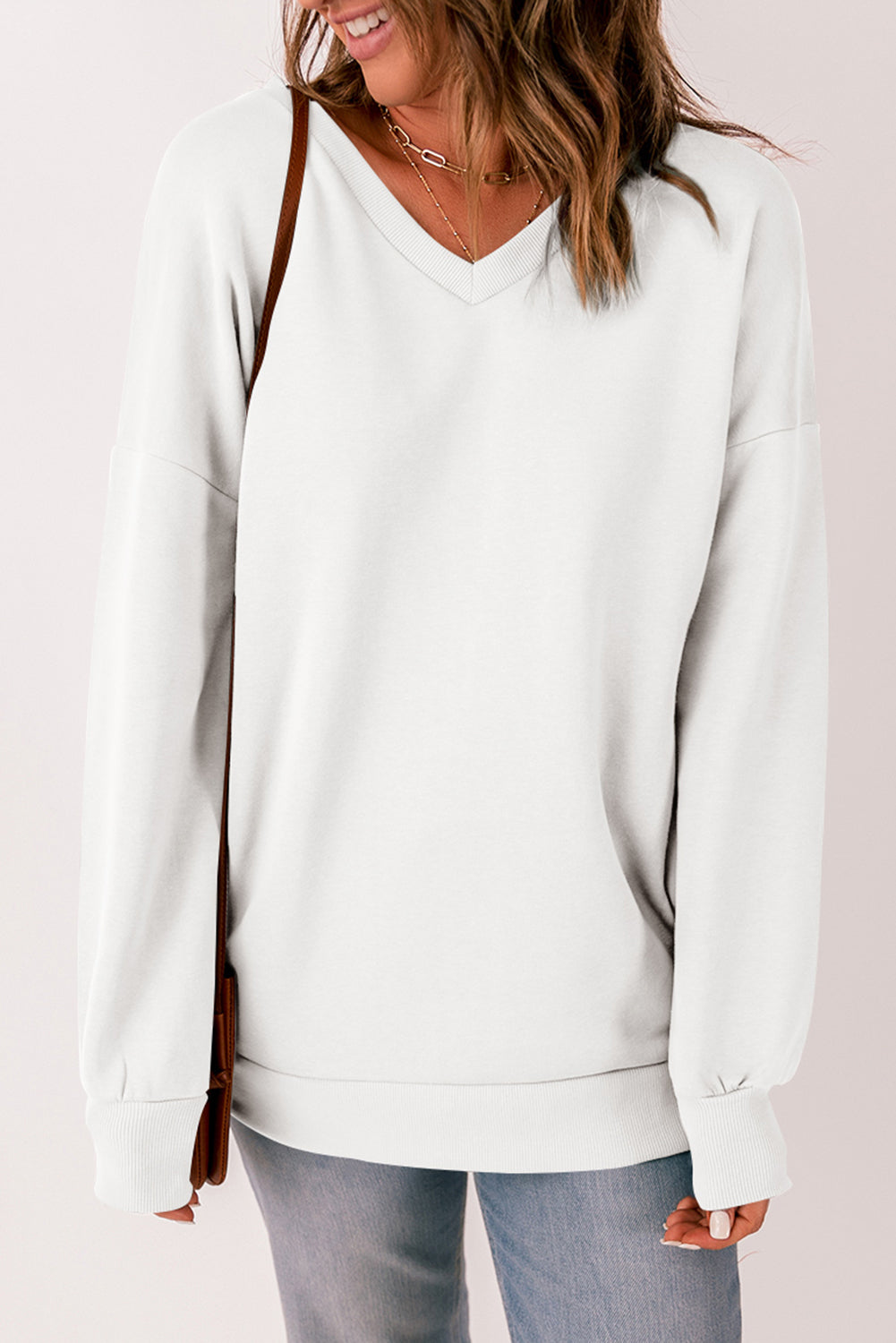 V-Neck Dropped Shoulder Sweatshirt