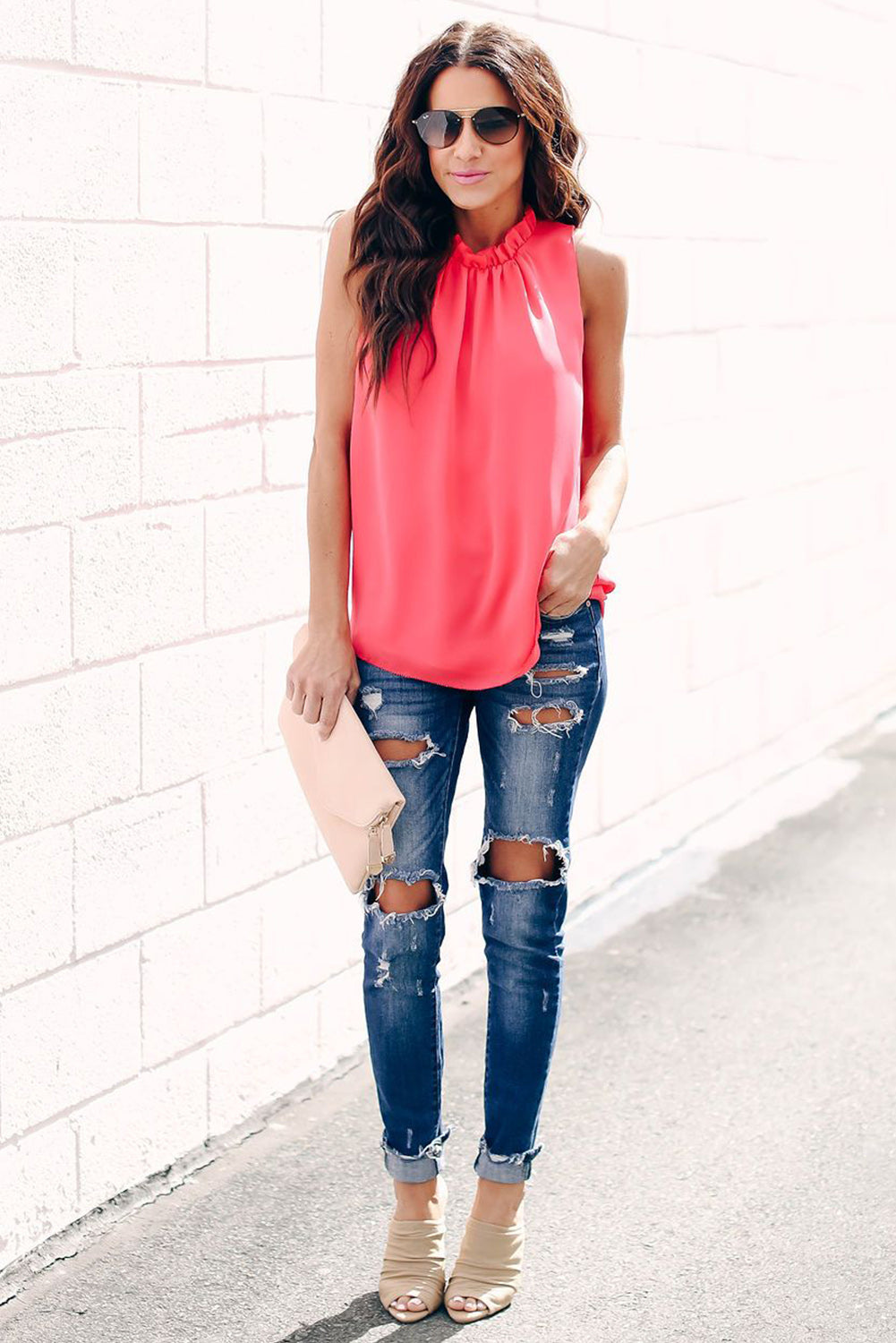 Ruffle Trim Neckline Tank Top