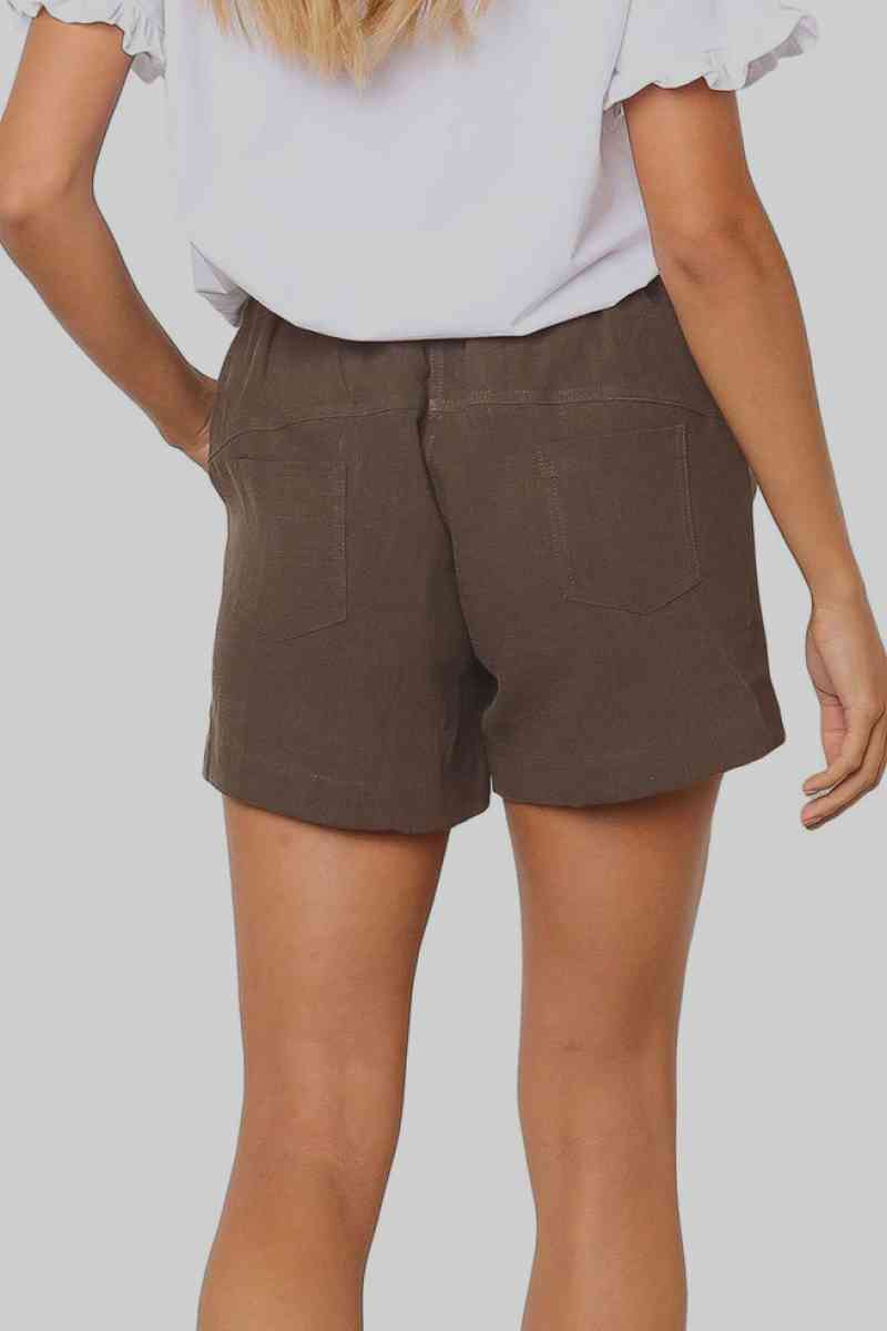 Solid Drawstrings High Waist Shorts