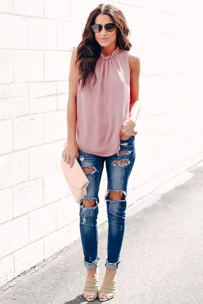 Ruffle Trim Neckline Tank Top