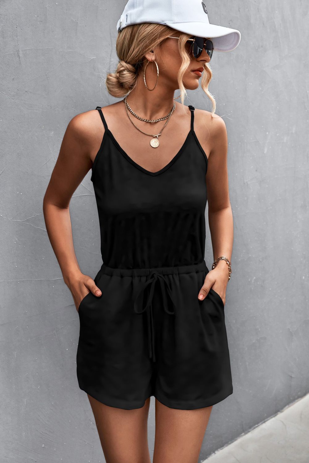 Drawstring Waist Spaghetti Strap Romper