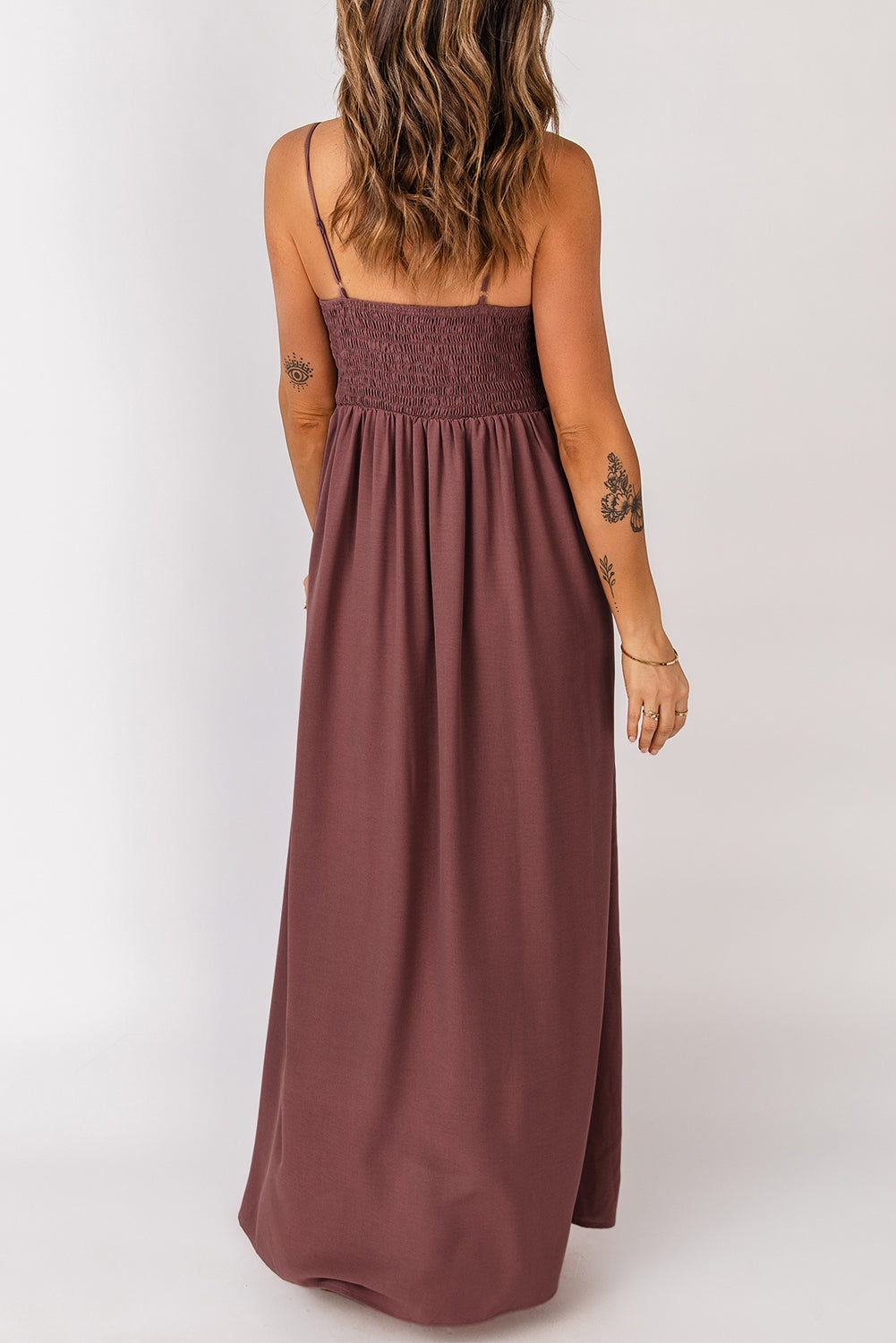 Smocked Crochet Adjustable Strap Maxi Dress