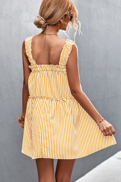 Striped Frill Trim Square Neck Dress