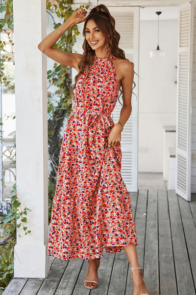 Floral Tiered Grecian Midi Dress