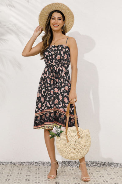 Bohemian Belted Frill Trim Spaghetti Strap Dress