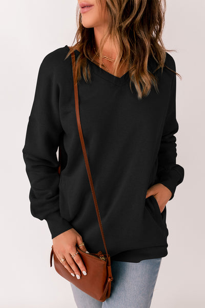 V-Neck Dropped Shoulder Sweatshirt