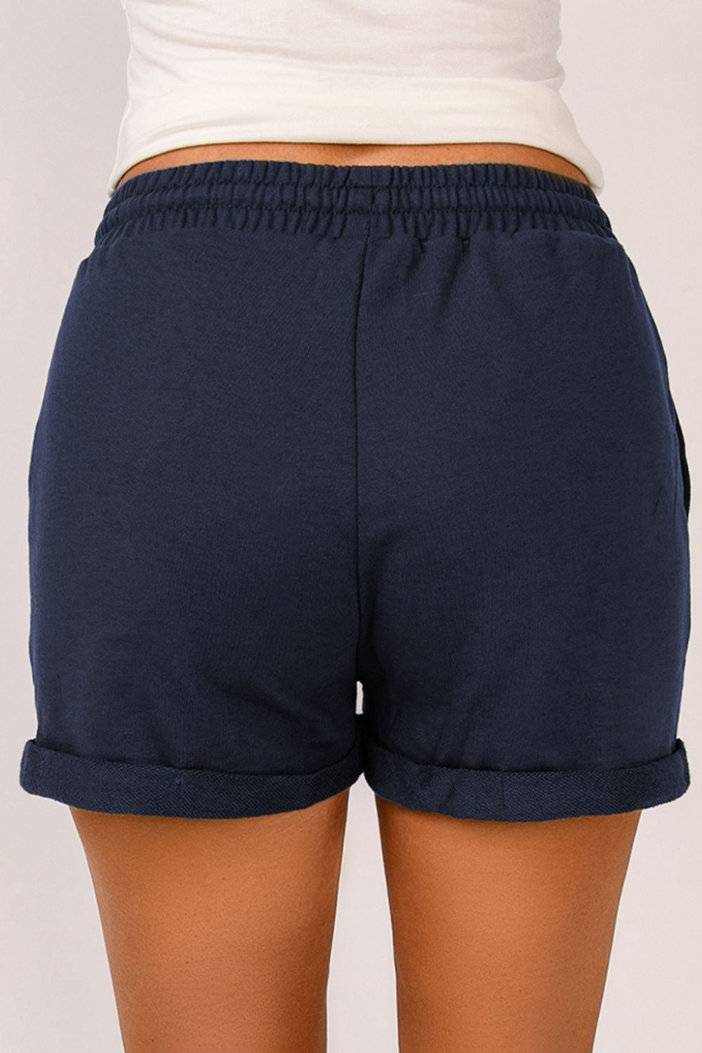 Drawstring Cuffed Shorts with Pockets