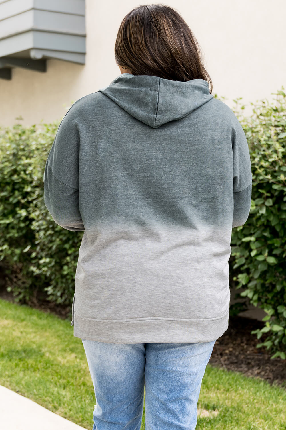 Plus Size Gradient Side Slit Drawstring Hoodie